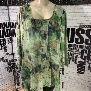 Live and Let Live Green Sheer Draped Overlay Top